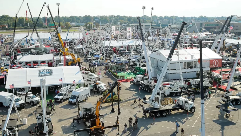 Centuri Event 2023 The Utility Expo. Tons of work vehicles and crane trucks