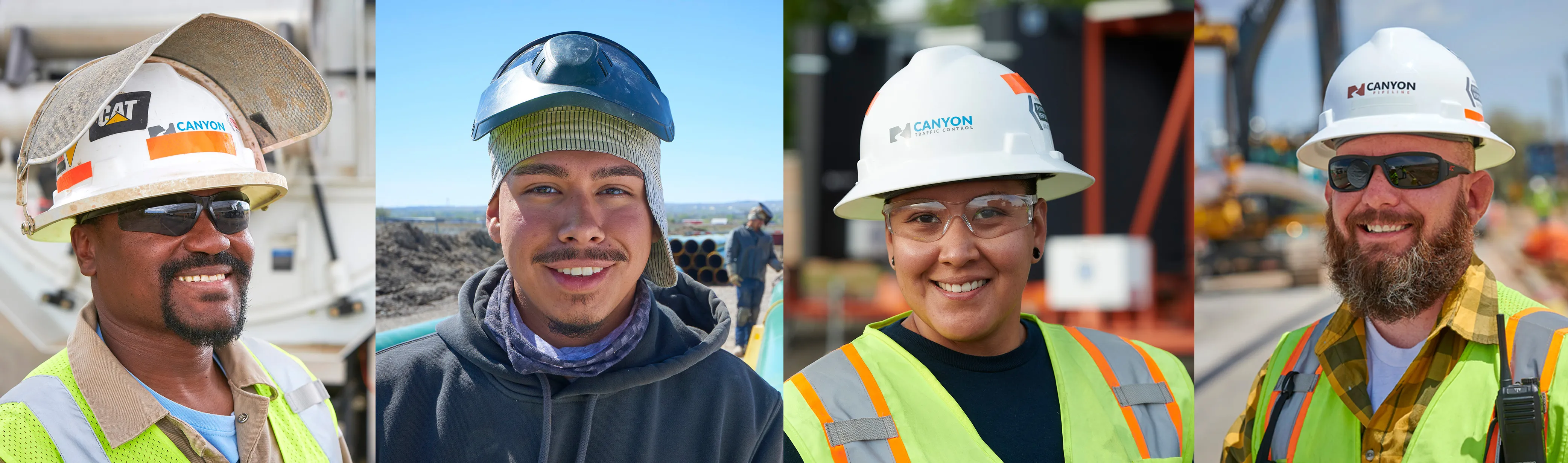 Canyon Pipeline One Team Big Impact, image showing 4 different Canyon Pipeline team members wearing their PPE